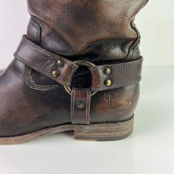 FRYE Women's Melissa Harness Extended Calf Leather Riding Zip Up Knee Boots 8B - Picture 5 of 11